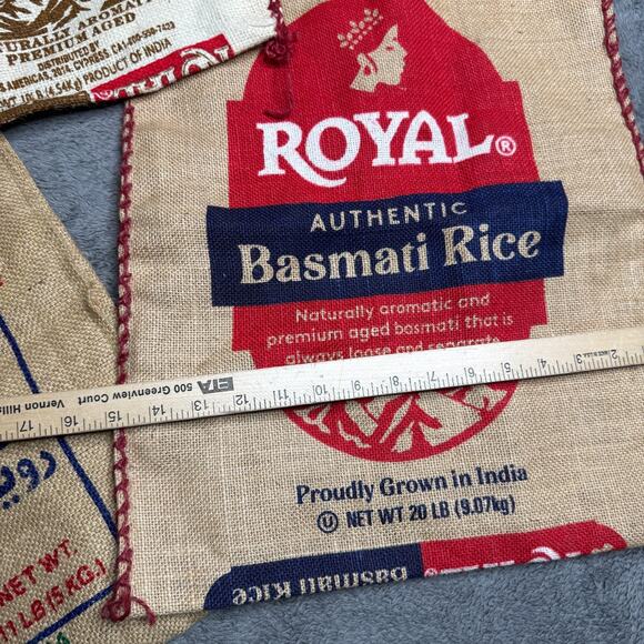 ROYAL BASMATI Rice Bags Empty Burlap Sacks Zip Close Lot of 3 Upcycled Totes - Picture 2 of 7